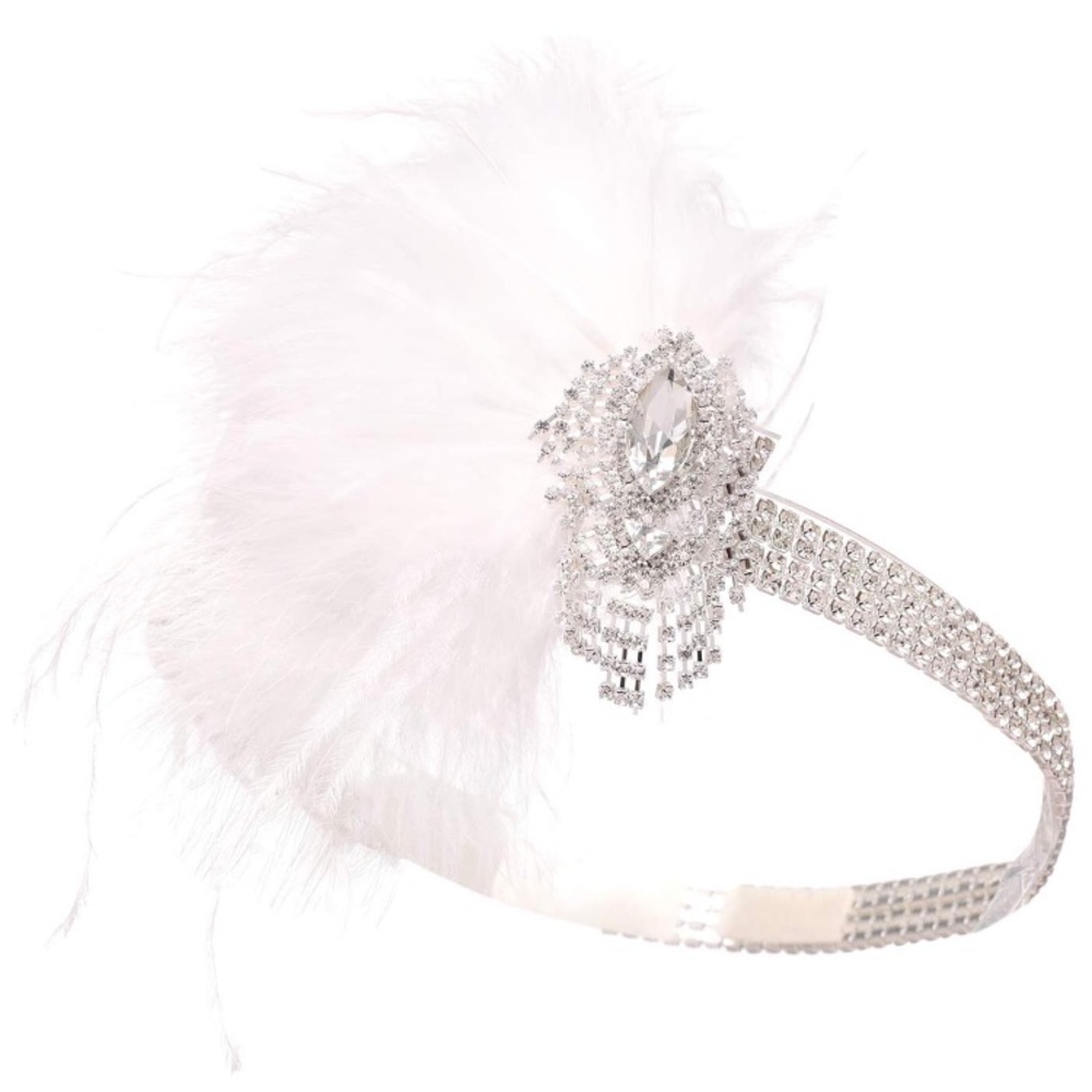 Silver crystal 1920’s gatsby headband with feather